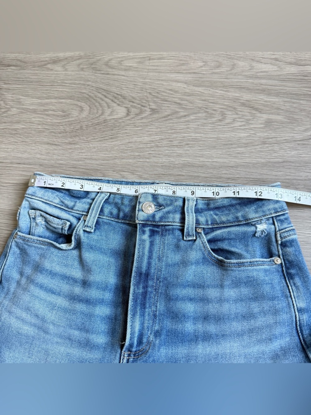 PAIGE Blue Wide Leg Raw Hem Jeans - Picture 9 of 13